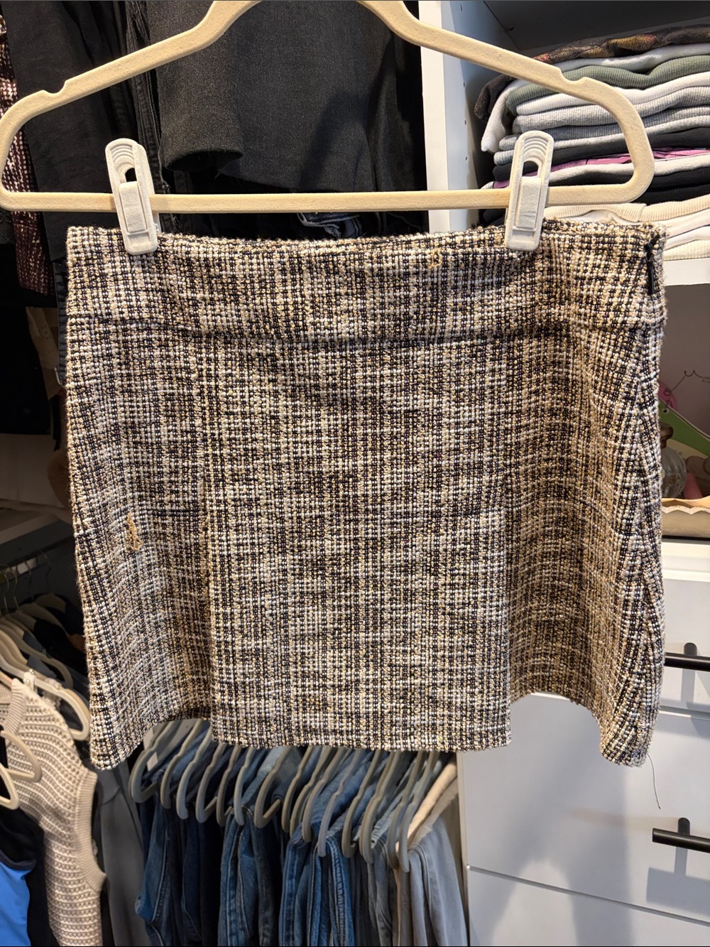MANGO Checked Tweed A-Line Mini Skirt - Black & Cream